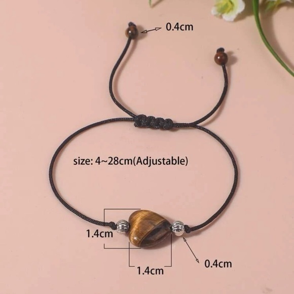 Tiger's Eye Heart Bead Bracelet Black String - Picture 7 of 7